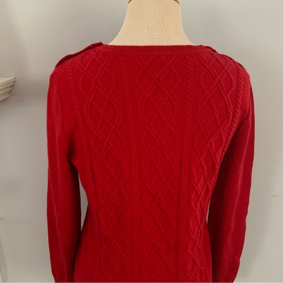Talbots red cable knit sweater with crewneck & button shoulder Size M ❤️ - Picture 9 of 12